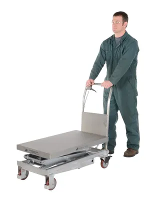 Vestil CART-800-D-PSS partially stainless steel hydraulic elevating cart shown from an alternate angle