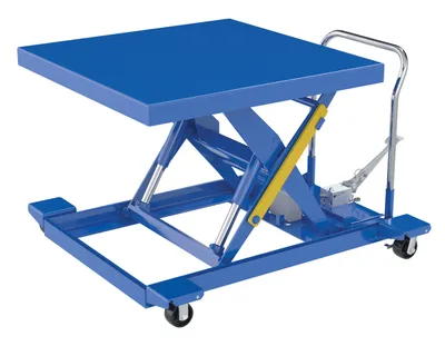 Vestil Steel Heavy Duty Low Profile Scissor Lift Carts with Foot Pump 42 In. x 42 In. 2000 Lb. Capacity Blue
