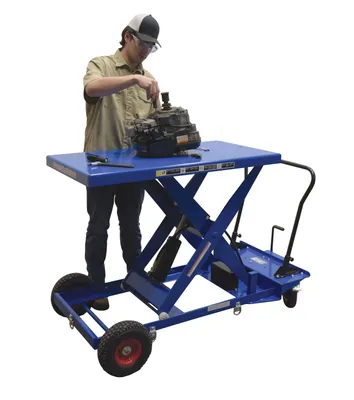 Vestil CART-PN-1000 pneumatic tire elevating cart shown from an alternate angle