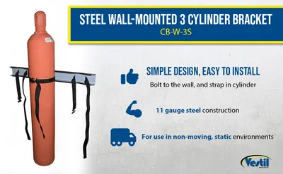 Vestil CB-W-3S wall mounted cylinder bracket feature highlights