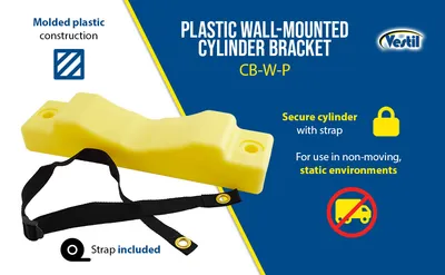 Vestil CB-W-P wall mounted cylinder bracket feature highlights