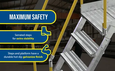 Vestil COL-5-46-14-HDG galvanized cross-over ladder feature highlights