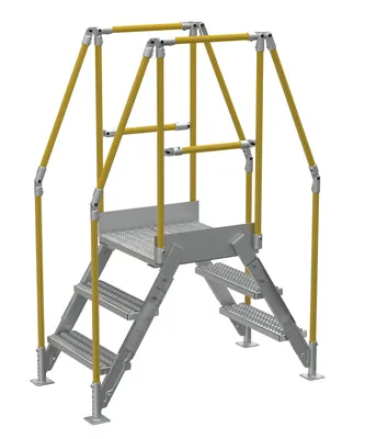 Vestil Aluminum Crossover Ladder 3 Step 24 x 29-1/8 In. Platform 500 Lb. Capacity Silver