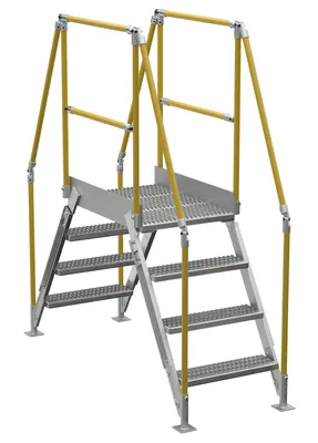 Vestil Aluminum Crossover Ladder 4 Step 36 x 29-1/2 In. Platform 500 Lb. Capacity Silver
