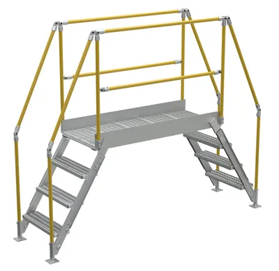 Vestil Aluminum Crossover Ladder 4 Step 60 x 29-1/8 In. Platform 500 Lb. Capacity Silver
