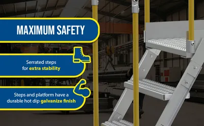 Vestil COL-AL-5-46-14 aluminum cross-over ladder feature highlights