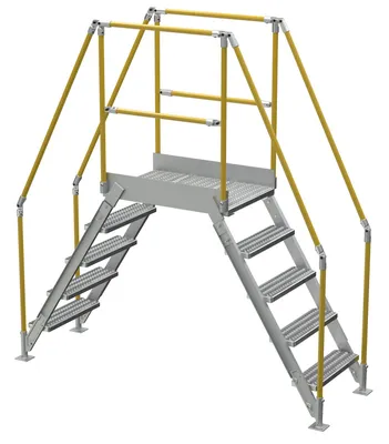 Vestil Aluminum Crossover Ladder 5 Step 36 x 29-1/8 In. Platform 500 Lb. Capacity Silver