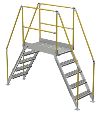 Vestil Aluminum Crossover Ladder 5 Step 48 x 29-1/8 In. Platform 500 Lb. Capacity Silver