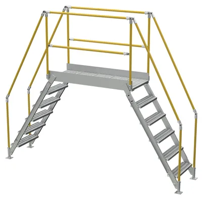 Vestil Aluminum Crossover Ladder 6 Step 60 x 29-1/8 In. Platform 500 Lb. Capacity Silver