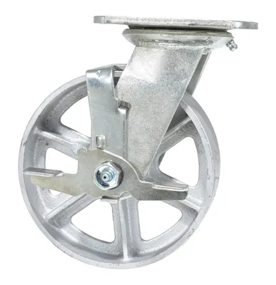 Vestil Cast Iron/Metal Alloy Swivel w/ Brake Caster 6 In. Diameter x 2 In. Width 1,200 Lb. Capacity Silver