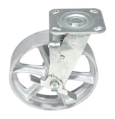 Vestil Cast Iron/Metal Alloy Swivel w/ Brake Caster 8 In. Diameter x 2 In. Width 1,400 Lb. Capacity Silver