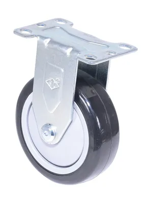 Vestil Polyurethane/Polyolefin Rigid Caster 4 In. Diameter x 1-1/4 In. Width 3/8 In. Single Ball Bearing, 2-3/8 In. x 3-5/8 In. Top Plate,350 Lb. Capacity Black/Gray