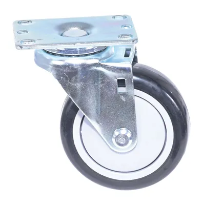 Vestil Polyurethane/Polyolefin Swivel Caster 4 In. Diameter x 1-1/4 In. Width 3/8 In. Single Ball Bearing, 2-3/8 In. x 3-5/8 In. Top Plate 350lb Capacity Black/Gray