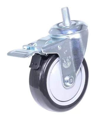 Vestil Polyurethane/Polyolefin Swivel Caster with Lock 4 Inch Diameter x 1-1/4 Inch Width 350 Lb. Capacity Black/Gray