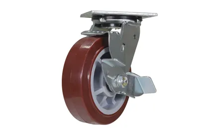 Vestil Polyurethane Swivel With Brake Caster 6 In. Diameter x 2 In. Width 720 Lb. Capacity Maroon/Gray