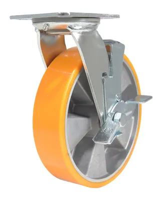 Vestil Polyurethane Swivel With Brake Caster 8 In. Diameter x 2 In. Width 1760 Lb. Capacity Orange/Silver