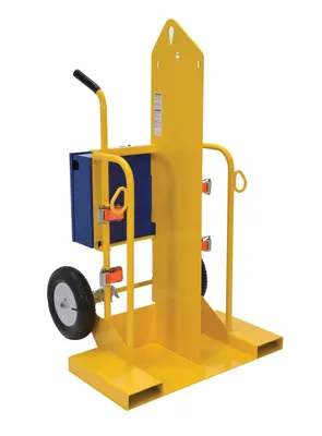 Vestil Steel Welding Cylinder Torch Cart 34-9/16 In. x 40-1/4 In. x 66-3/8 In. 500 lb. Capacity Yellow