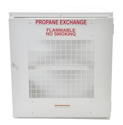 Vestil CYL-EX-12-E propane exchange cylinder cabinet shown from an alternate angle