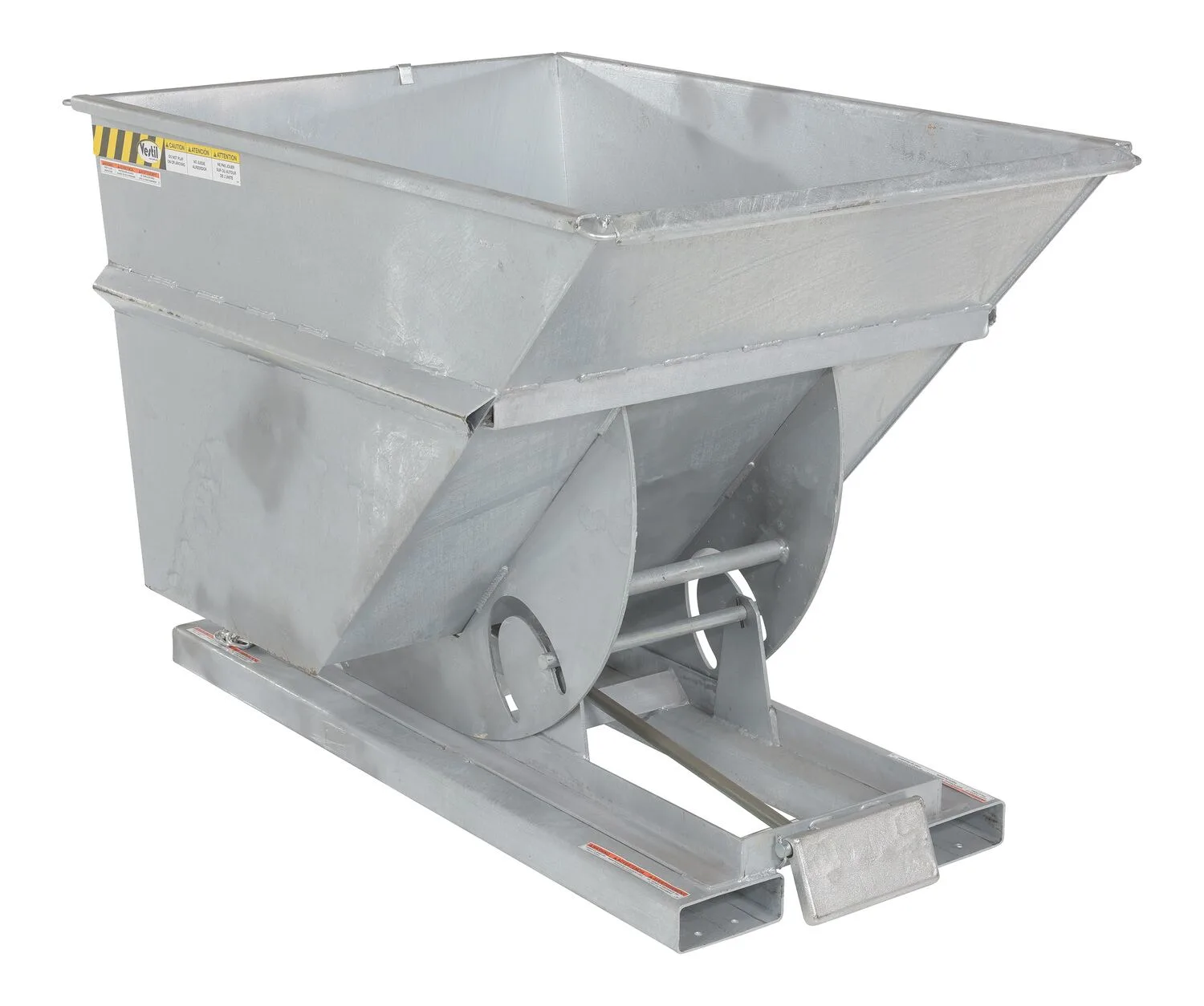 Vestil D-100-HD-GAL d style - self-dumping steel hoppers with bumper release