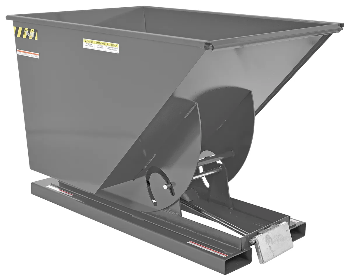Vestil D-100-HD-GY-SG d style - self-dumping steel hoppers with bumper release
