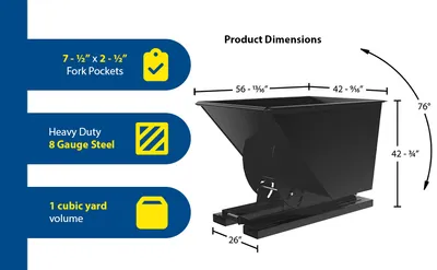 Vestil D-100-HD-NB-SR d-style hoppers, no bump & dump feature highlights