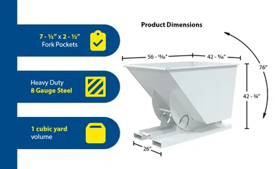 Vestil D-100-HD-NB-WHT d-style hoppers, no bump & dump feature highlights