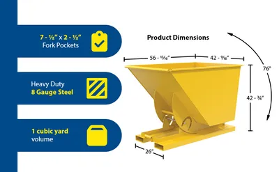 Vestil D-100-HD-NB-YEL d-style hoppers, no bump & dump feature highlights