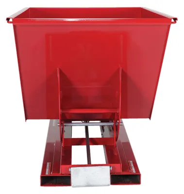 Vestil D-100-HD-SR d style - self-dumping steel hoppers with bumper release shown from an alternate angle