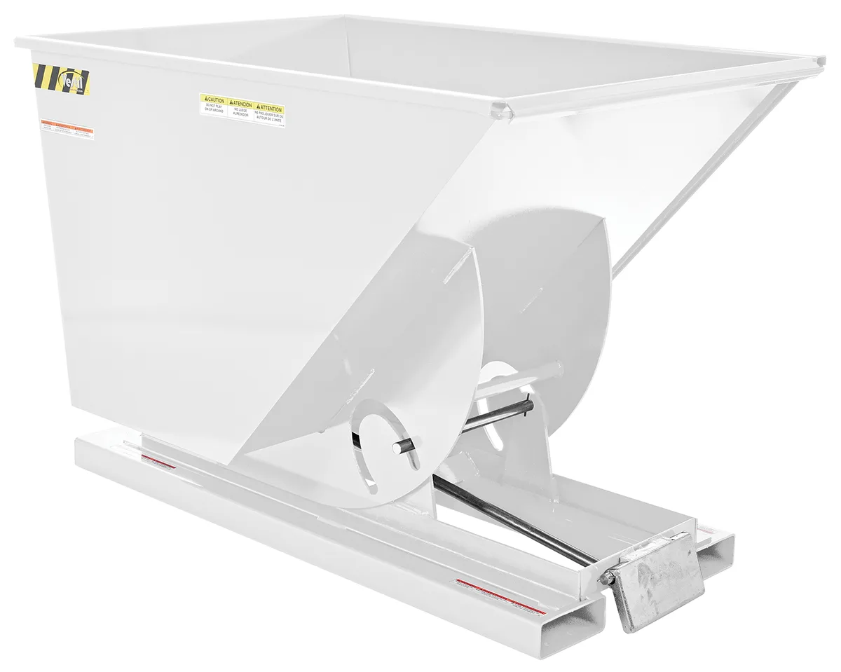 Vestil D-100-HD-WHT d style - self-dumping steel hoppers with bumper release