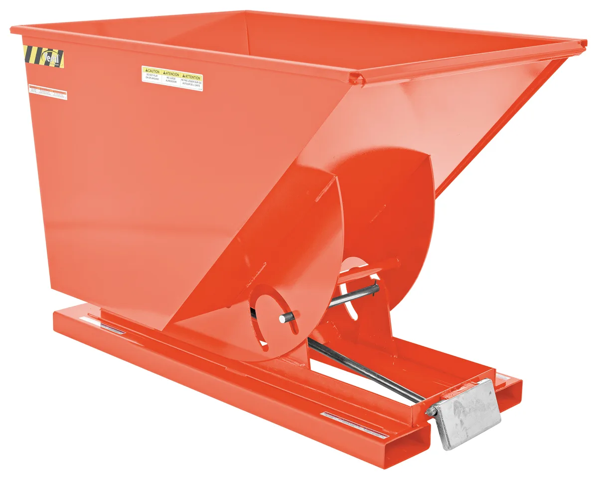 Vestil D-100-LD-ORG-C d style - self-dumping steel hoppers with bumper release