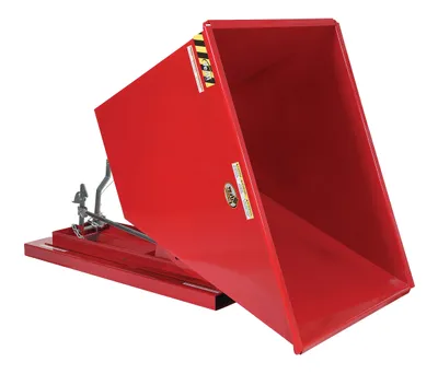 Vestil D-100-LD-SR d style - self-dumping steel hoppers with bumper release shown from an alternate angle