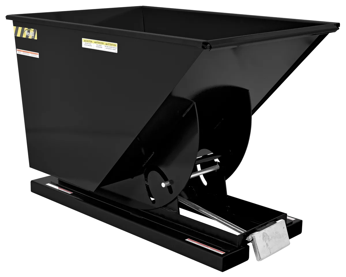 Vestil D-100-MD-BLK-SG d style - self-dumping steel hoppers with bumper release