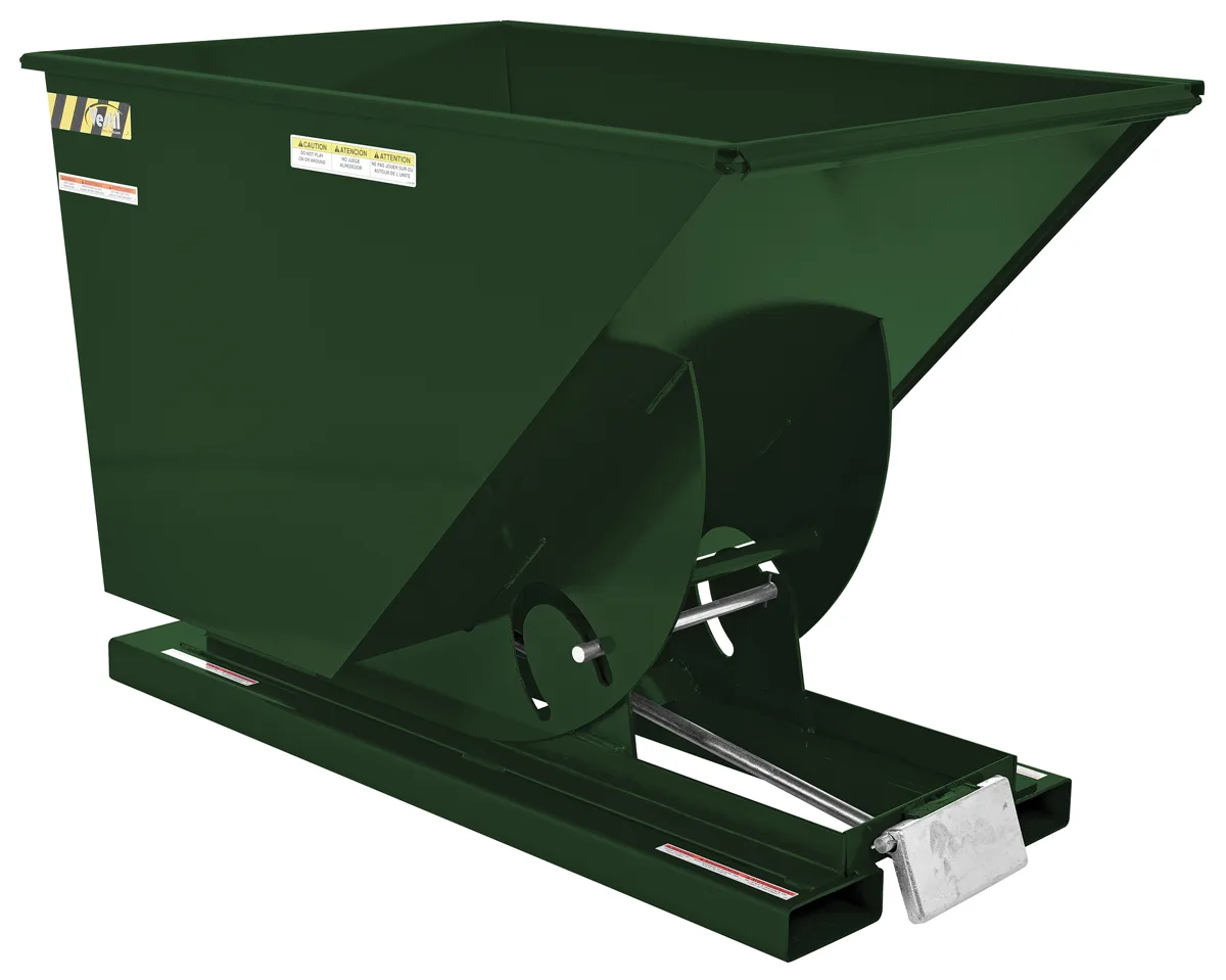 Vestil D-100-MD-GRN-H d style - self-dumping steel hoppers with bumper release