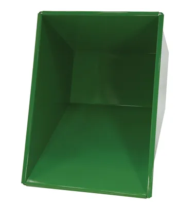 Vestil D-100-MD-GRN-T d style - self-dumping steel hoppers with bumper release shown from an alternate angle