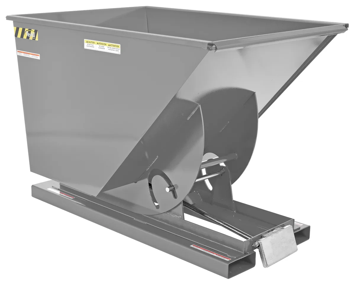 Vestil D-100-MD-GY-MG d style - self-dumping steel hoppers with bumper release