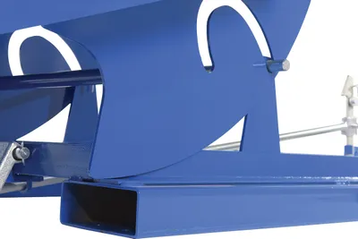 Vestil D-150-HD d style - self-dumping steel hoppers with bumper release shown from an alternate angle