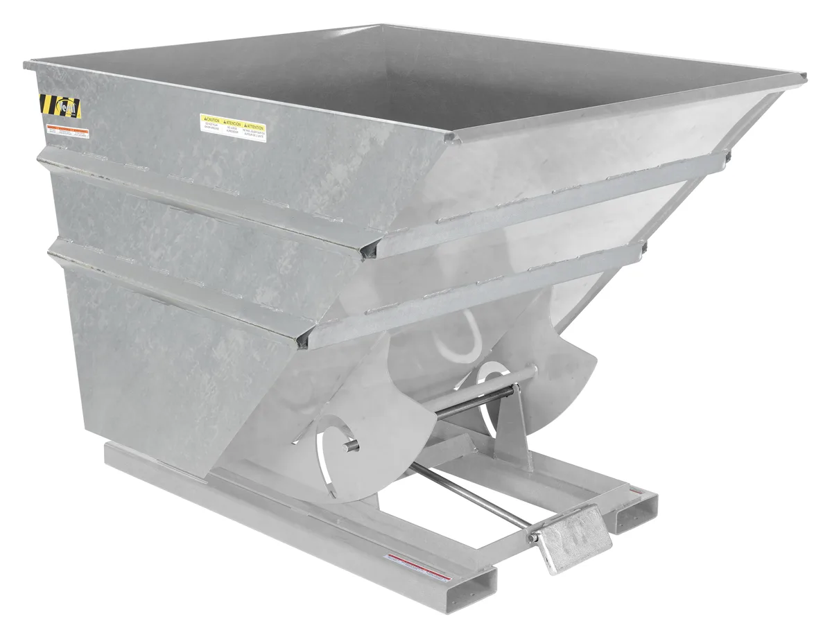 Vestil D-150-HD-GAL d style - self-dumping steel hoppers with bumper release