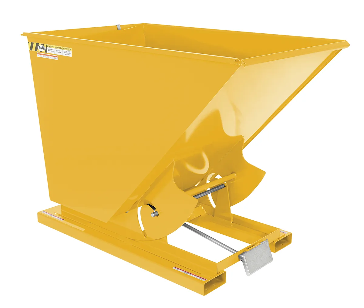 Vestil D-150-HD-YEL d style - self-dumping steel hoppers with bumper release