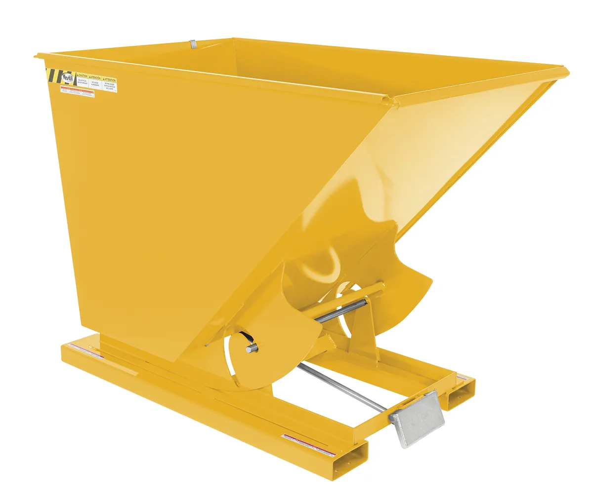 Vestil D-150-LD-YEL d style - self-dumping steel hoppers with bumper release