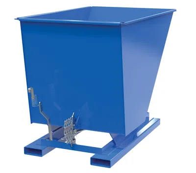 Vestil D-150-MD d style - self-dumping steel hoppers with bumper release shown from an alternate angle