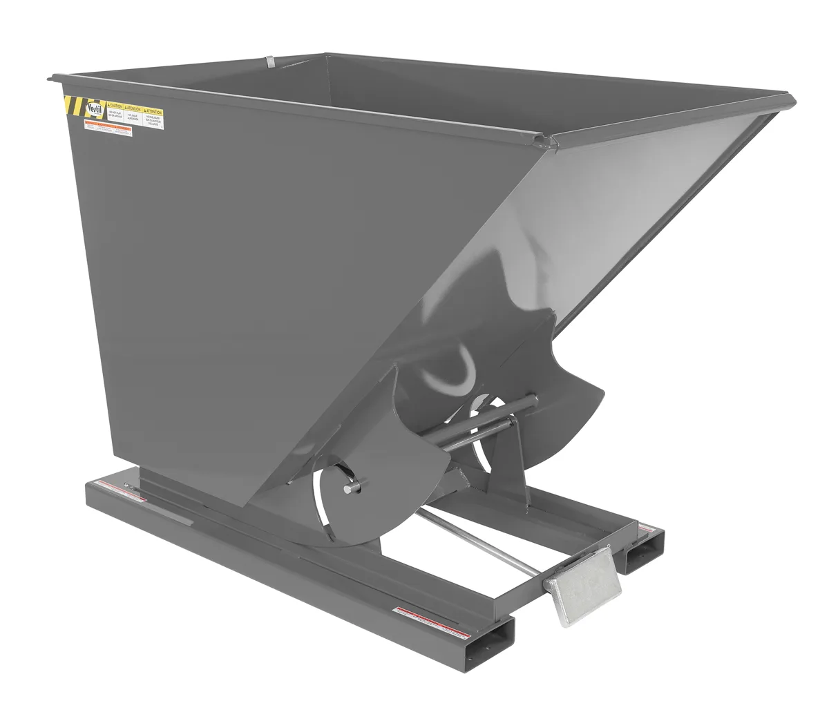 Vestil D-150-MD-GY-SG d style - self-dumping steel hoppers with bumper release