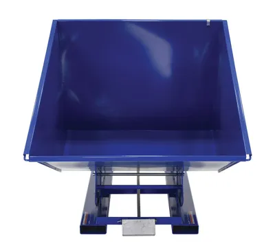 Vestil D-200-HD d style - self-dumping steel hoppers with bumper release shown from an alternate angle