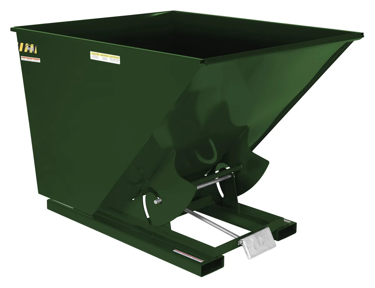 Vestil D-200-HD-GRN-H d style - self-dumping steel hoppers with bumper release