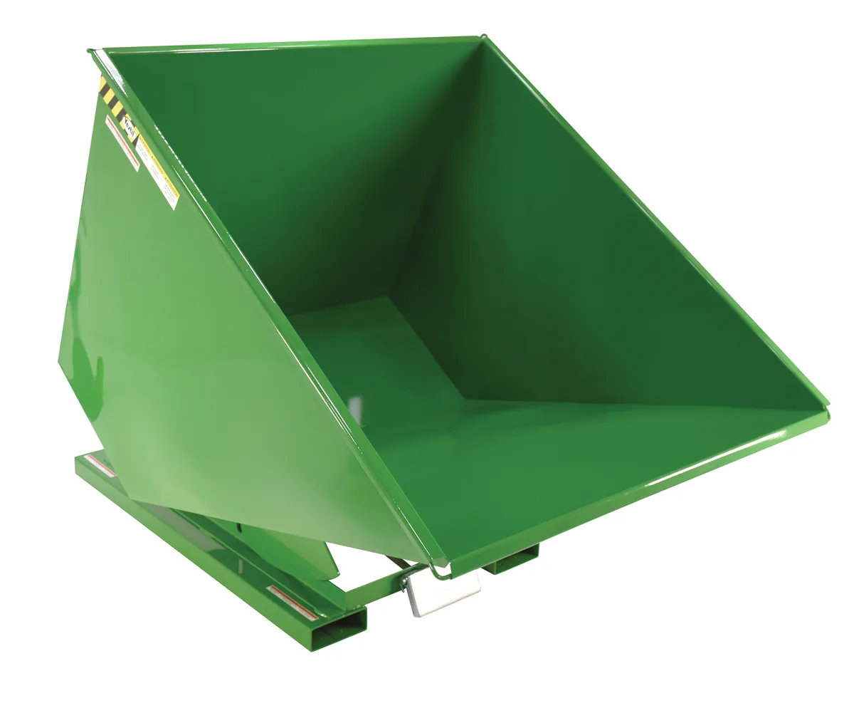 Vestil D-200-HD-GRN-T d style - self-dumping steel hoppers with bumper release