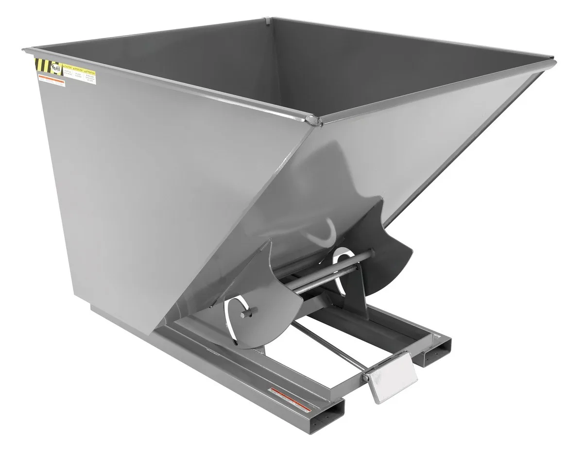Vestil D-200-HD-GY-SG d style - self-dumping steel hoppers with bumper release