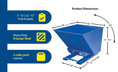 Vestil D-200-HD-NB d-style hoppers, no bump & dump feature highlights
