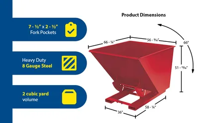 Vestil D-200-HD-NB-SR d-style hoppers, no bump & dump feature highlights