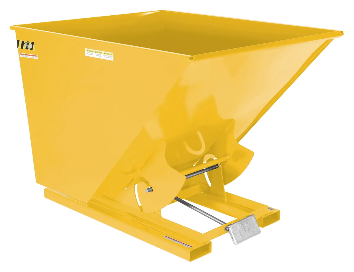Vestil D-200-HD-YEL d style - self-dumping steel hoppers with bumper release