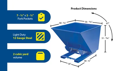 Vestil D-200-LD-NB d-style hoppers, no bump & dump feature highlights