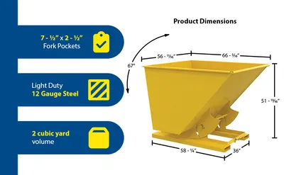 Vestil D-200-LD-NB-YEL d-style hoppers, no bump & dump feature highlights